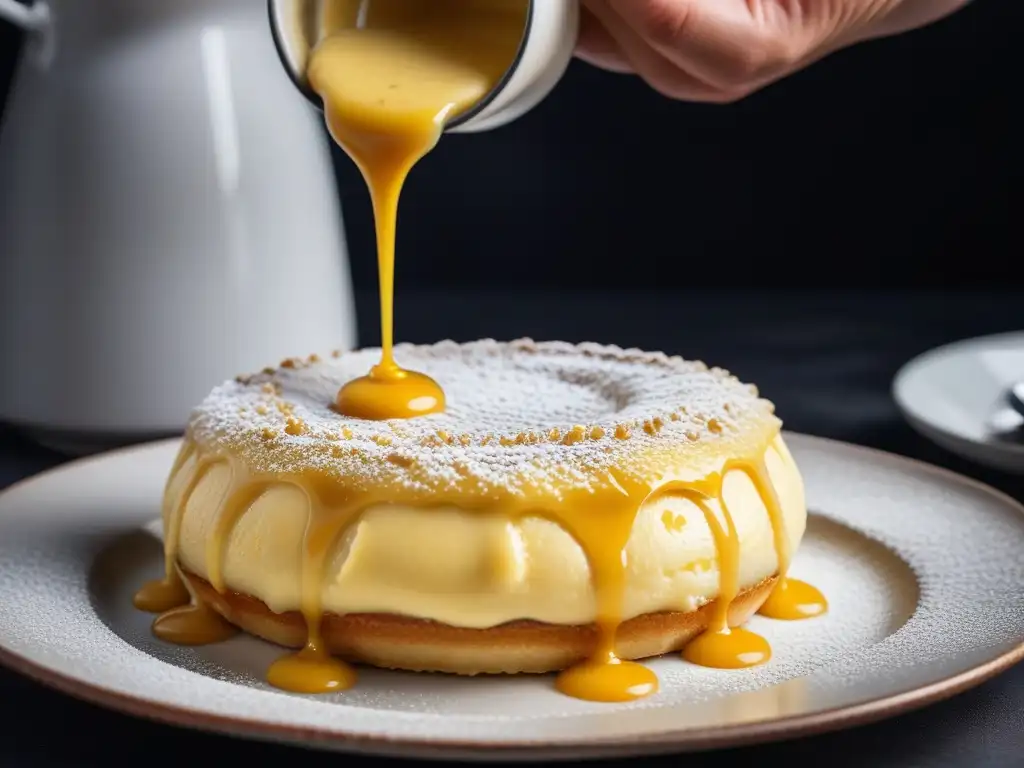 Un deleite visual: crema pastelera vegana casera sobre un hojaldre recién horneado, con vainilla y cúrcuma dorada