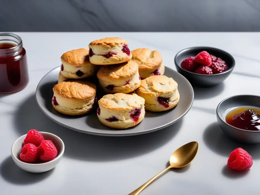 Un deleite visual de scones veganos perfectamente horneados en una elegante cocina