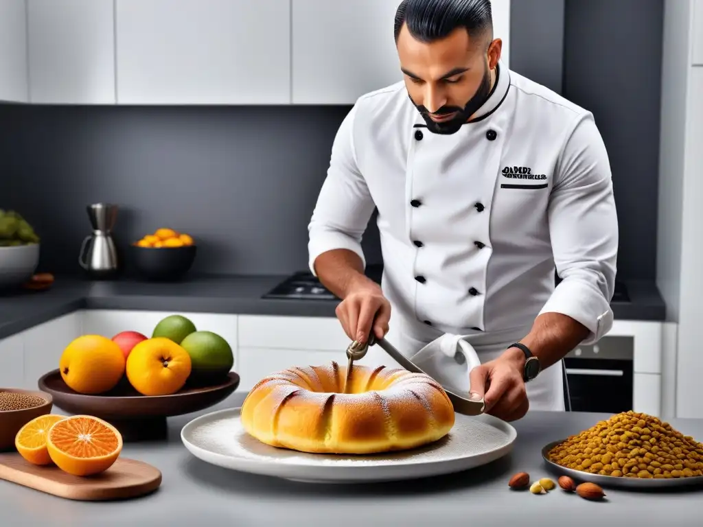 Delicada preparación de receta roscón de reyes vegano en cocina moderna, mostrando cada paso con detalle y ingredientes veganos