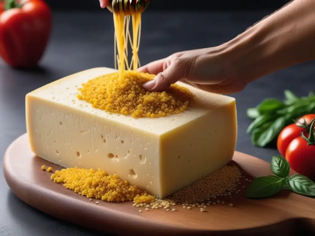 Delicada sazón de levadura nutricional y especias sobre queso Monterrey Jack vegano receta