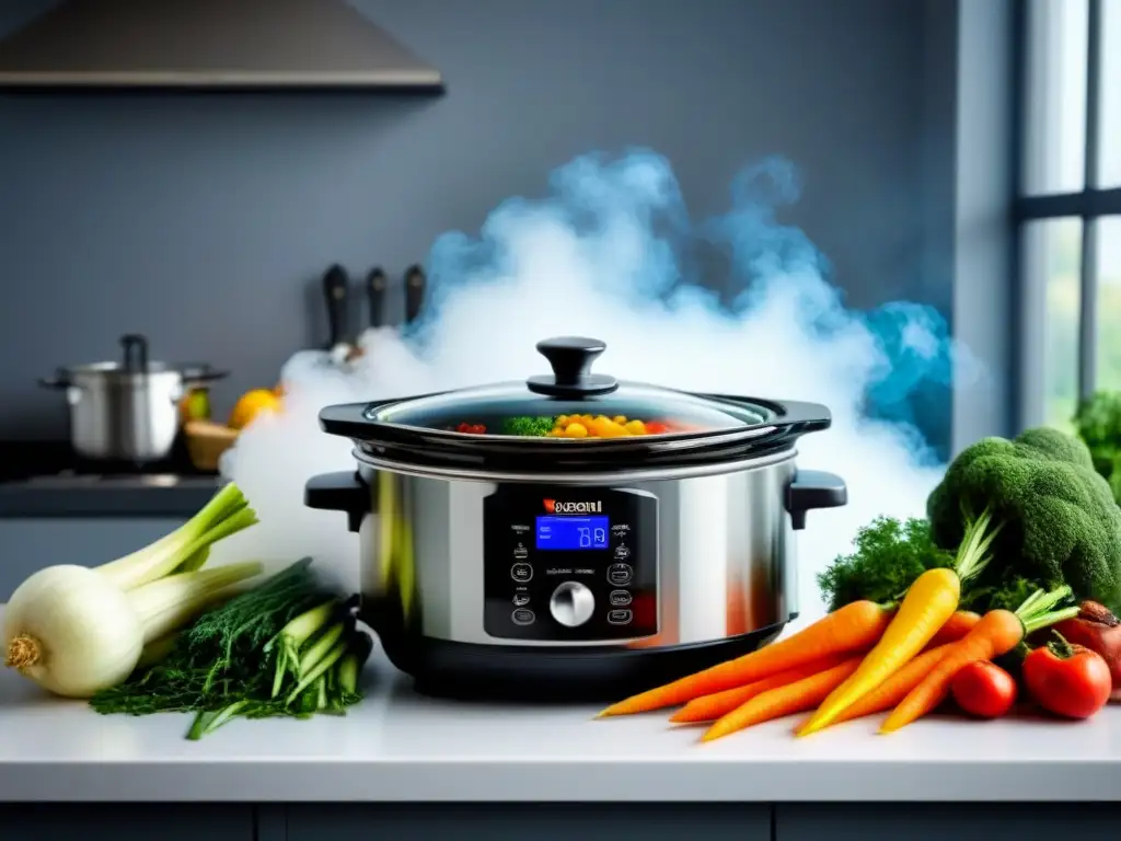 Delicado slow cooker hightech con veganos nutrientes, beneficios tecnologías cocción lenta