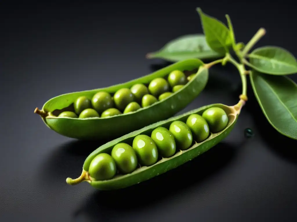 Delicados edamame verdes brillantes con agua, resaltando frescura y los beneficios del edamame en veganos