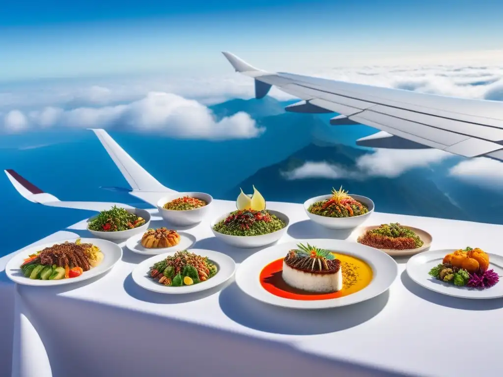 Delicias veganas de todo el mundo en un elegante avión