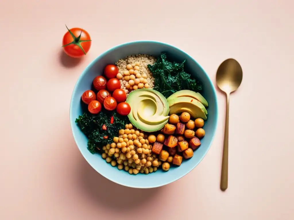 Deliciosa combinación de alimentos veganos saludables en un vibrante Buddha bowl