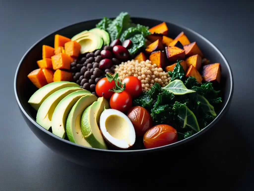 Deliciosa cena vegana con ingredientes frescos en un bowl vibrante