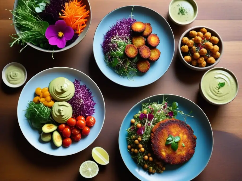 Deliciosa cena vegana: variedad de sabores y colores en un festín saludable Deliciosa cena vegana sin soja con vegetales asados, quinoa, croquetas de garbanzos y aderezo de aguacate