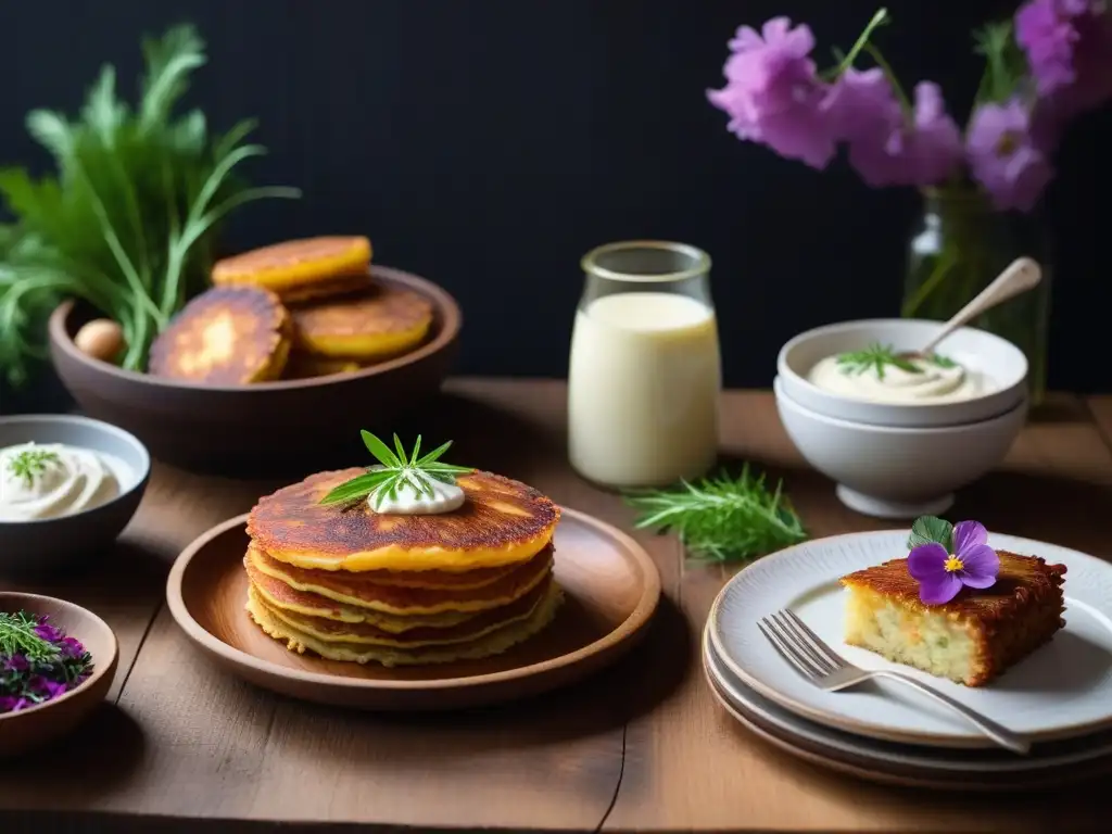 Deliciosa cocina vegana bielorrusa, recetas tradicionales presentadas con arte en platos de madera rústica