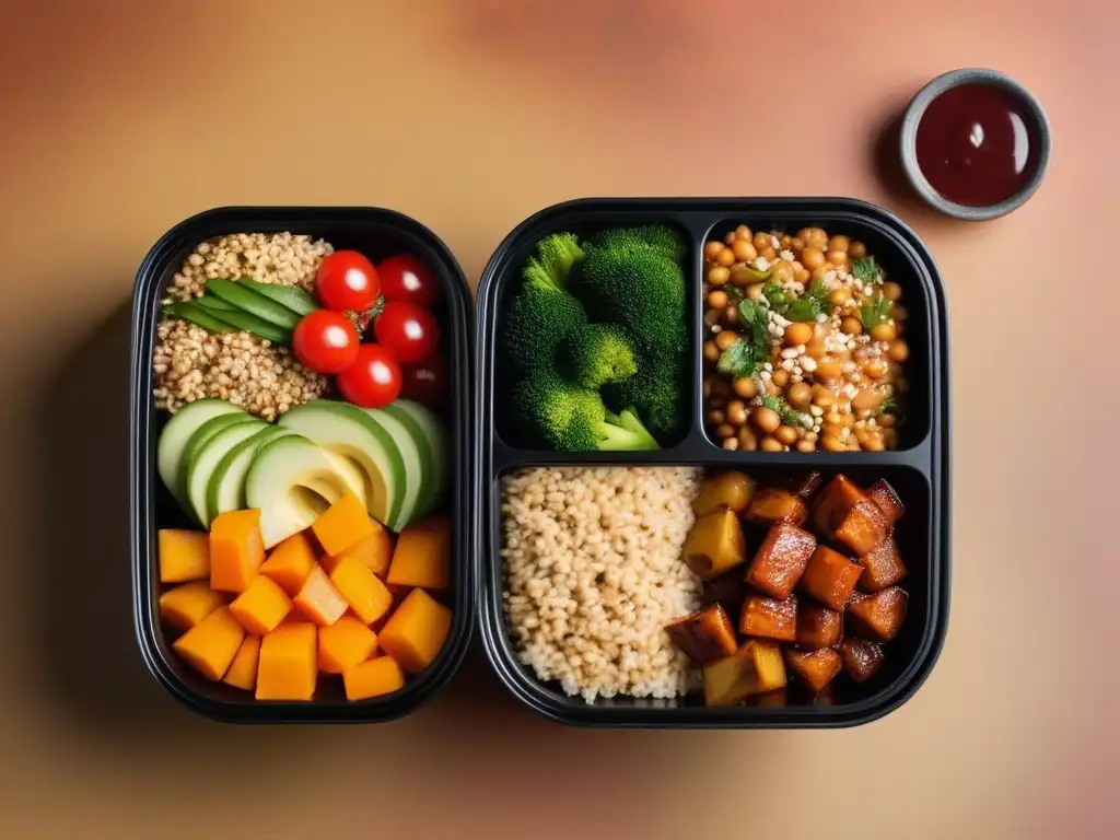 Deliciosa y colorida planificación almuerzos veganos semana en bento boxes con ingredientes frescos y variados