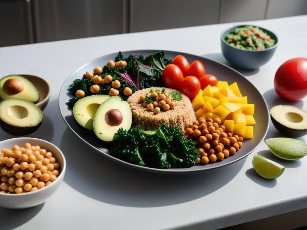 Deliciosa comida vegana postentrenamiento para rápida recuperación en cocina moderna y colorida