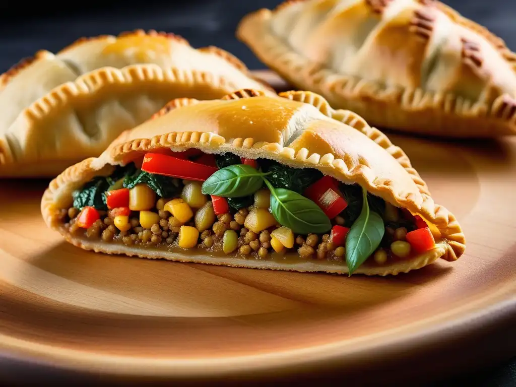 Deliciosa empanada vegana argentina receta original con relleno colorido y crujiente costra dorada