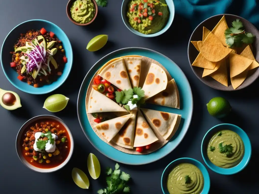 Deliciosa mesa con Recetas veganas TexMex creativas en un ambiente moderno y vibrante