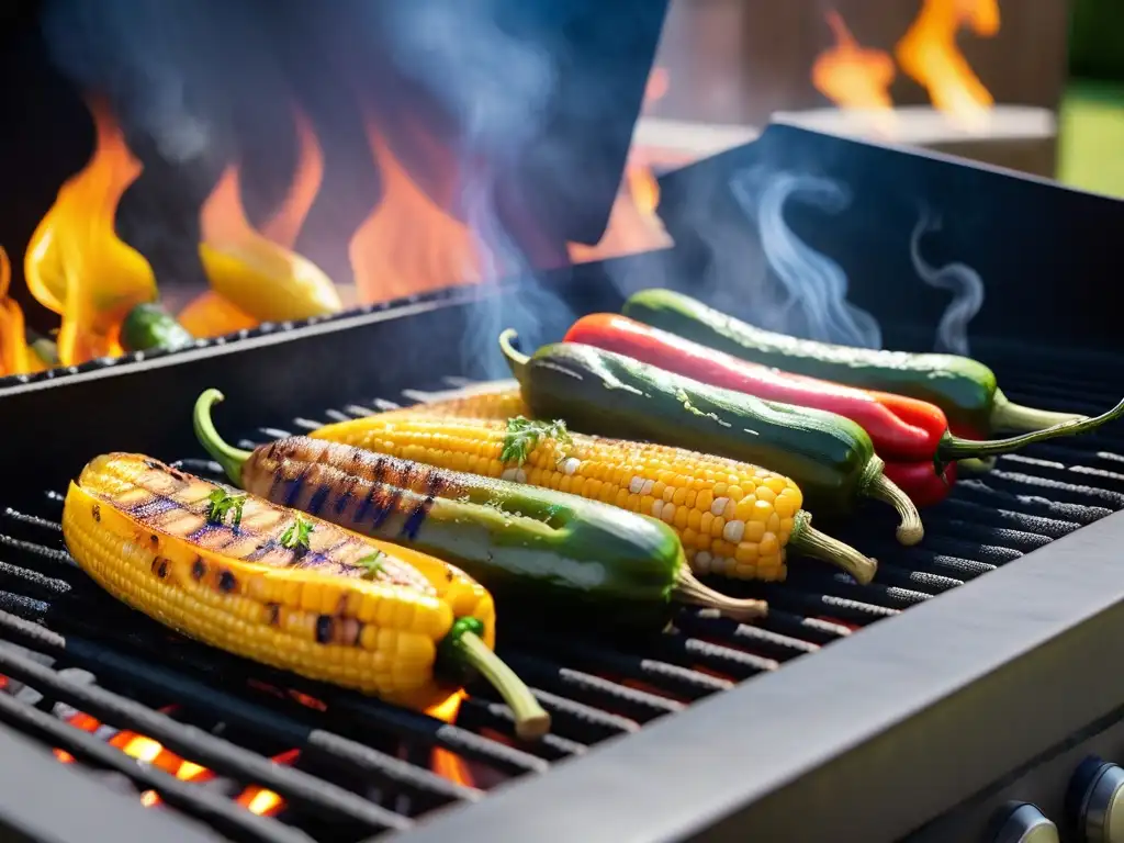 Deliciosa parrillada vegana en patio al atardecer