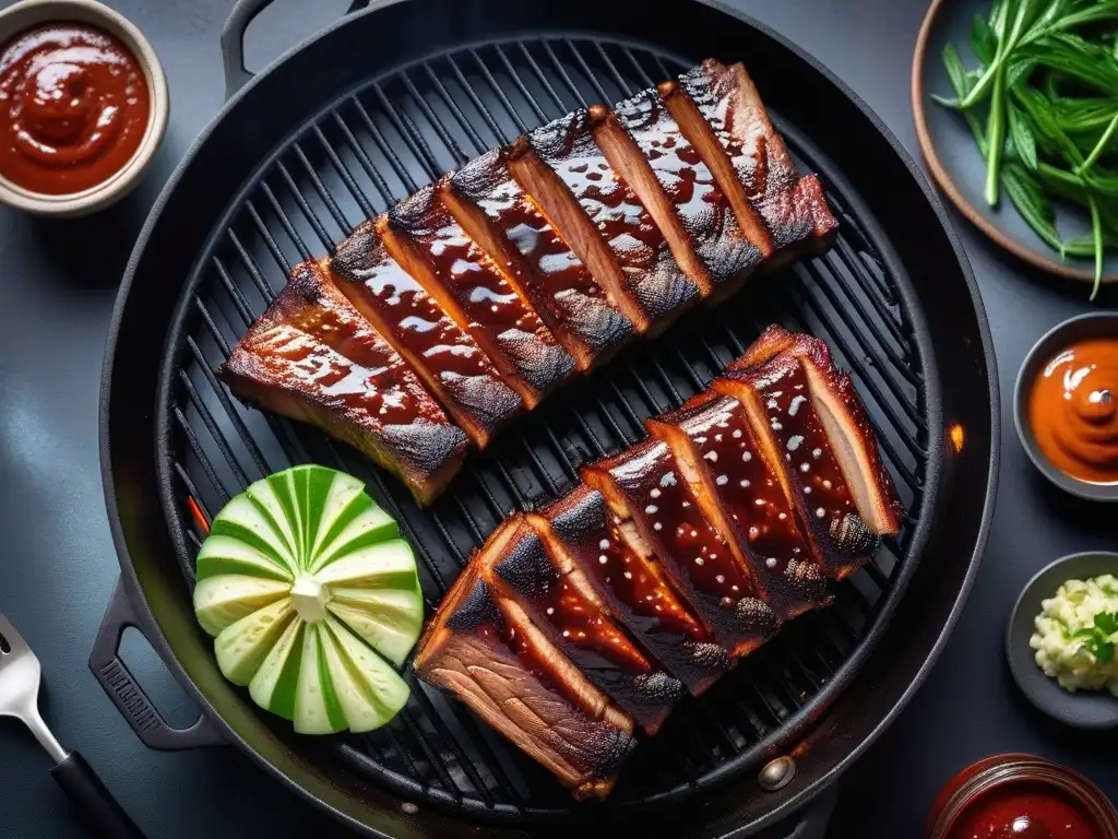 Deliciosa receta de costillas veganas a la barbacoa, con un aspecto irresistible y una presentación exquisita en una parrilla