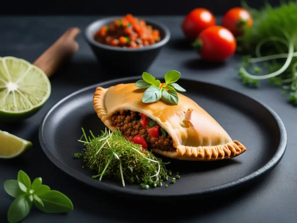 Deliciosa receta de empanadas carne vegana con crujiente masa dorada y colorido chimichurri