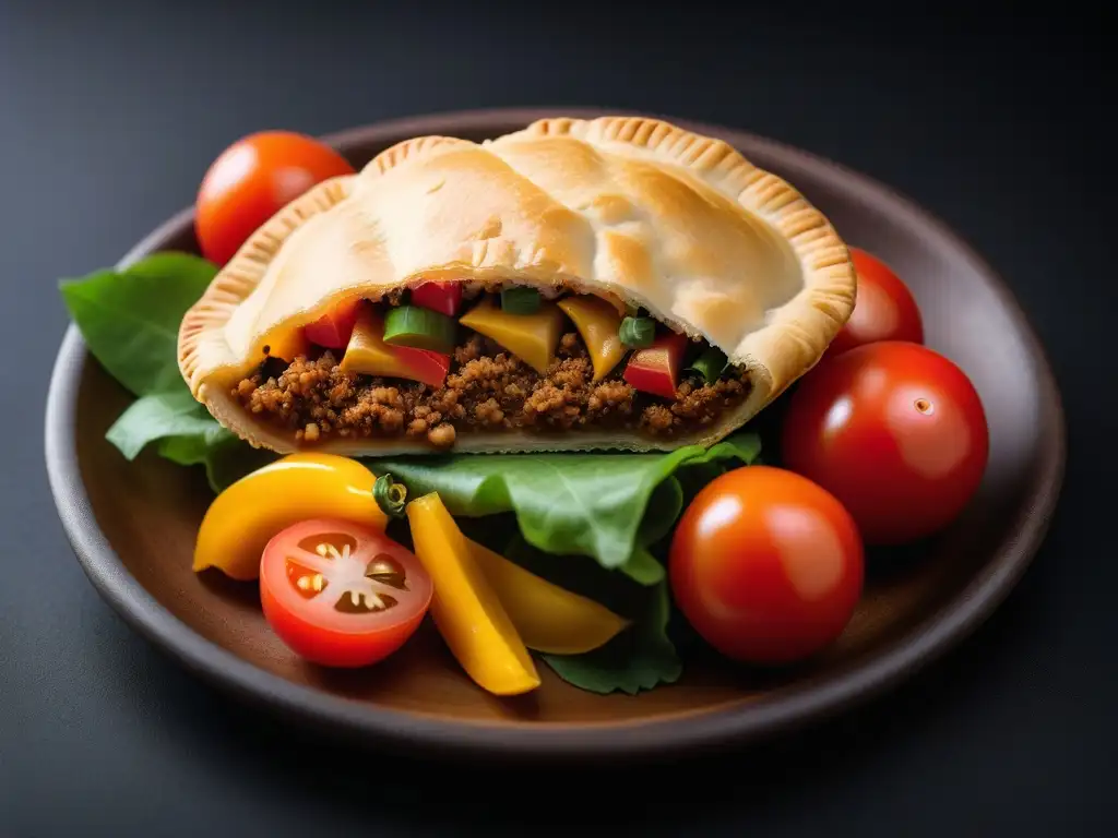 Deliciosa receta de empanadas carne vegana: empanada dorada y jugosa con ingredientes frescos vibrantes