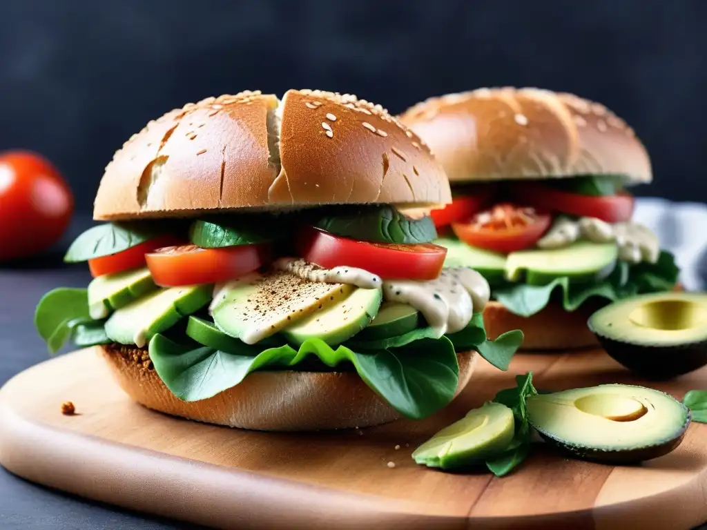 Deliciosa receta mayonesa vegana fácil sobre sándwiches coloridos llenos de sabores frescos