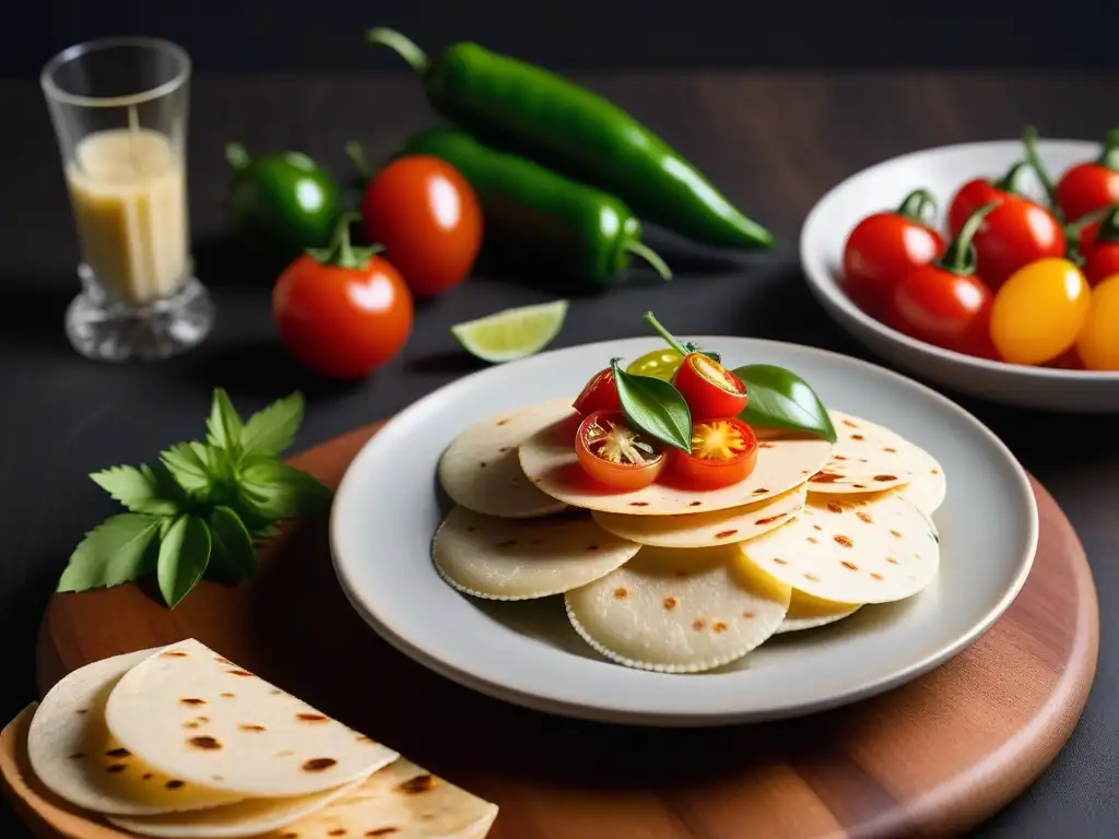 Deliciosa receta queso Pepper Jack vegano en plato colorido y vibrante con jalapeños, tomates cherry y cilantro fresco