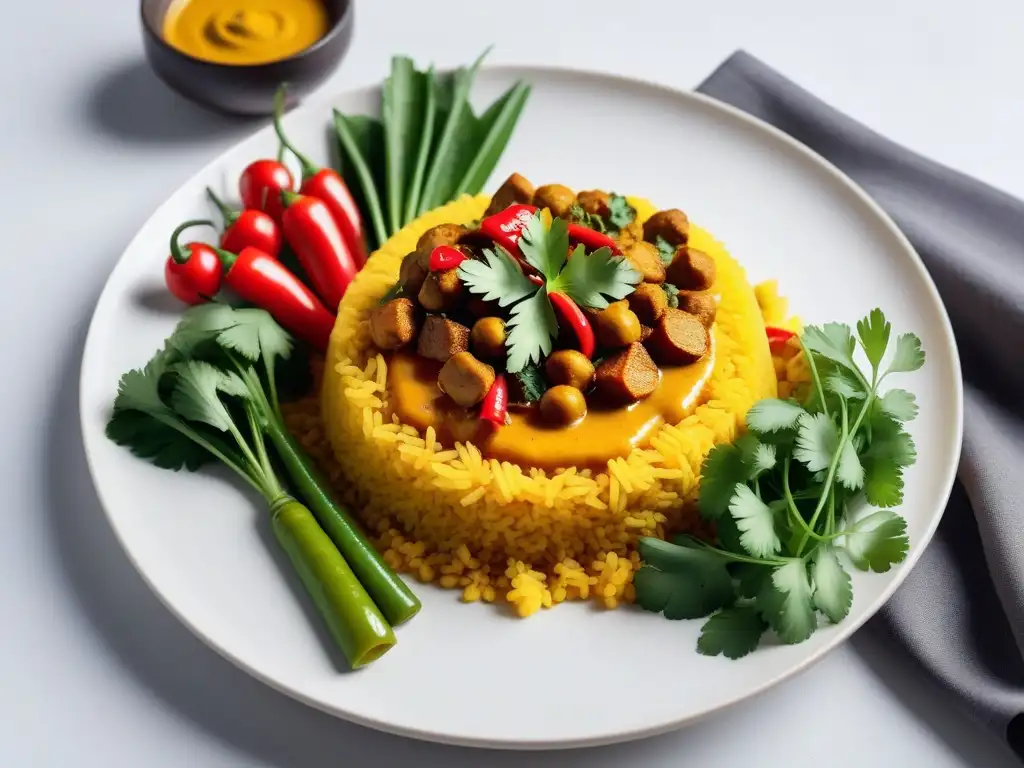 Deliciosa receta vegana con cúrcuma saludable en un plato vibrante lleno de color y sabor