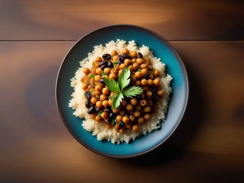 Una deliciosa receta vegana con legumbres africanas en un plato elegante