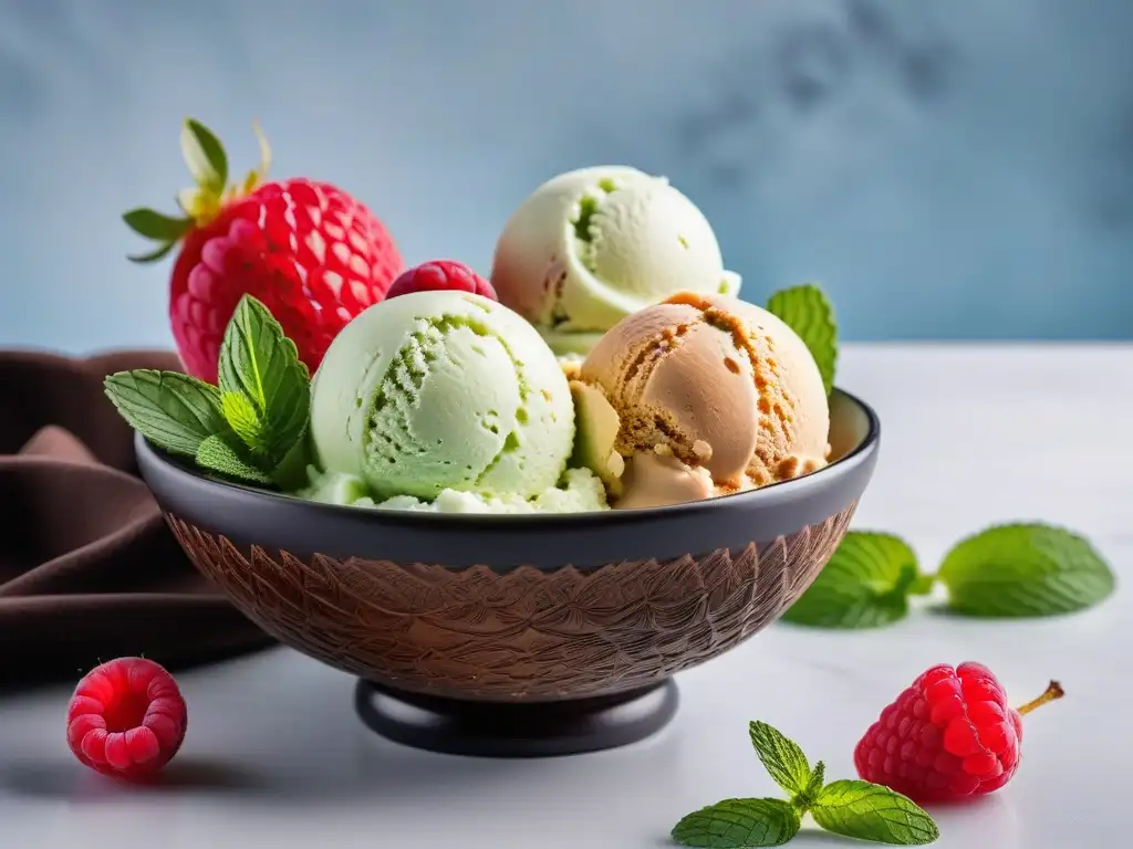 Una deliciosa variedad de helados veganos sin lácteos en cuencos modernos