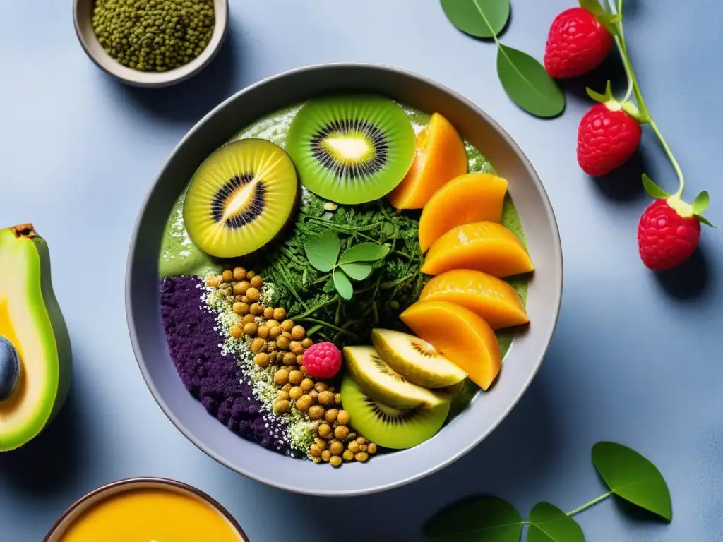 Una deliciosa variedad de platos veganos con moringa superalimento, resaltando su versatilidad y beneficios nutricionales