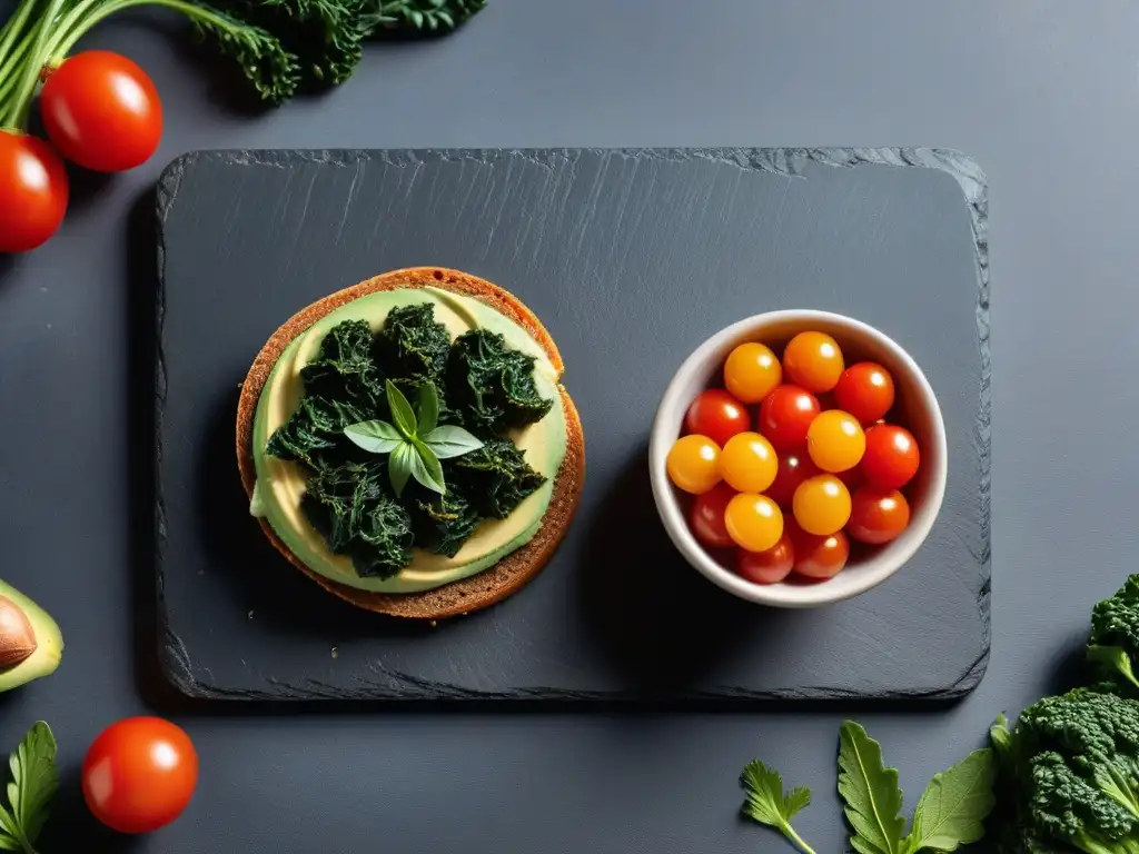 Deliciosa variedad de snacks veganos sustitutos en una presentación colorida y detallada