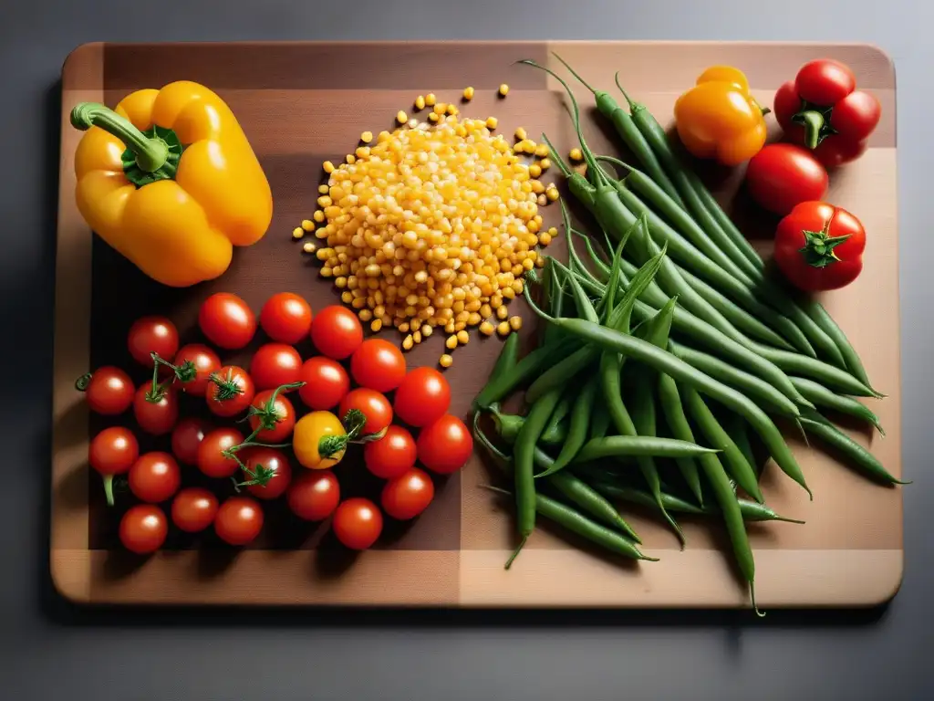 Deliciosa variedad de vegetales frescos para tortillas veganas en una vista artística de cocina