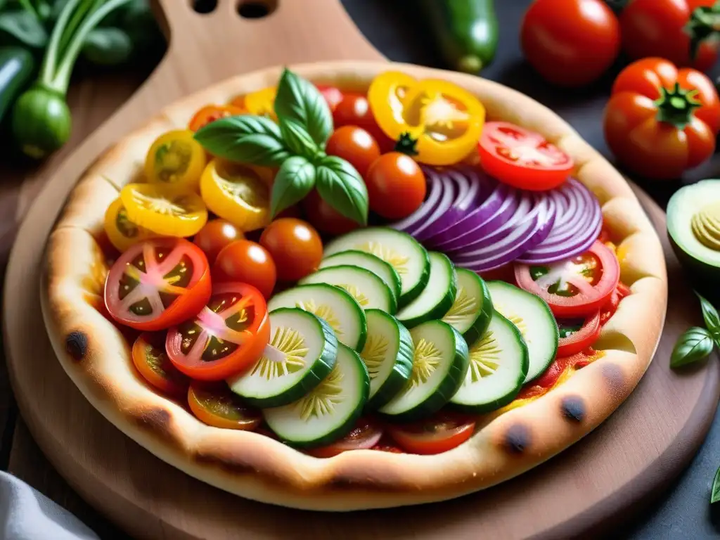 Deliciosa variedad de verduras frescas en una pizza vegana gourmet