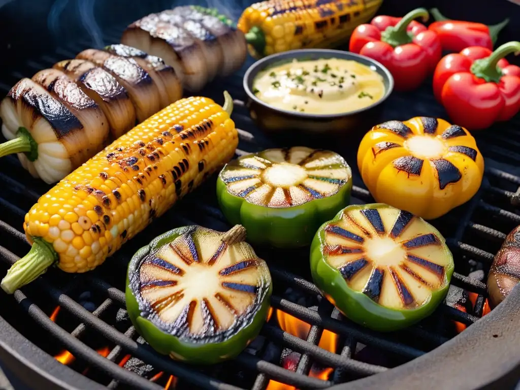 Deliciosa barbacoa vegana sin carne con vegetales a la parrilla en ambiente soleado