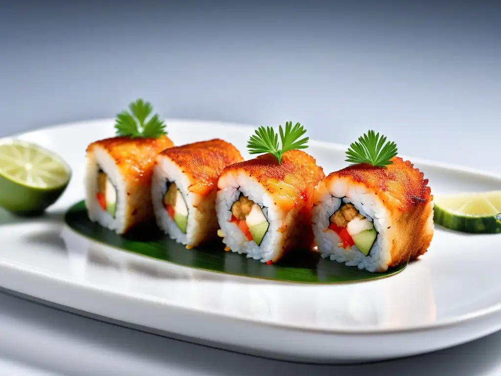 Deliciosas alternativas veganas para alérgicos: variedad de mariscos vegetales coloridos y apetitosos en un elegante plato blanco