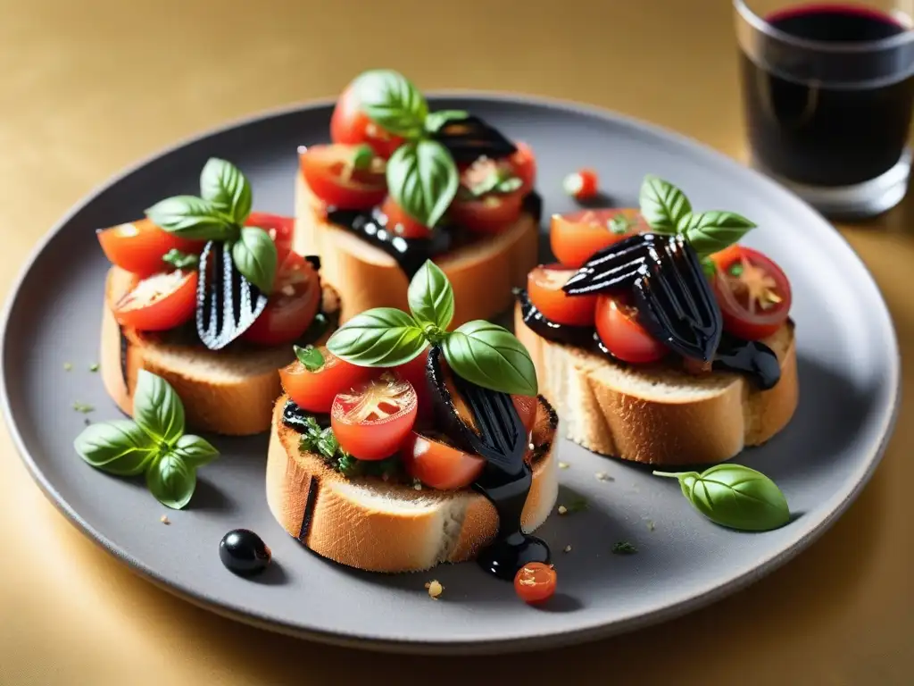 Deliciosas bruschettas veganas italianas en un plato vibrante