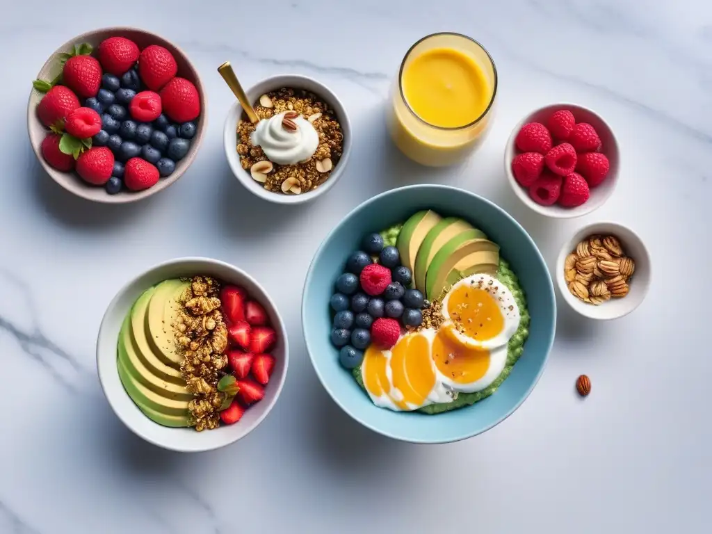 Deliciosas combinaciones veganas para desayuno en un spread colorido y apetitoso