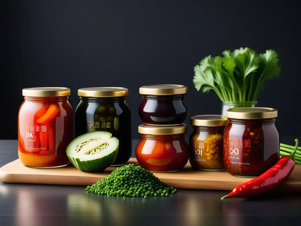 Deliciosas fermentaciones asiáticas veganas en una cocina moderna