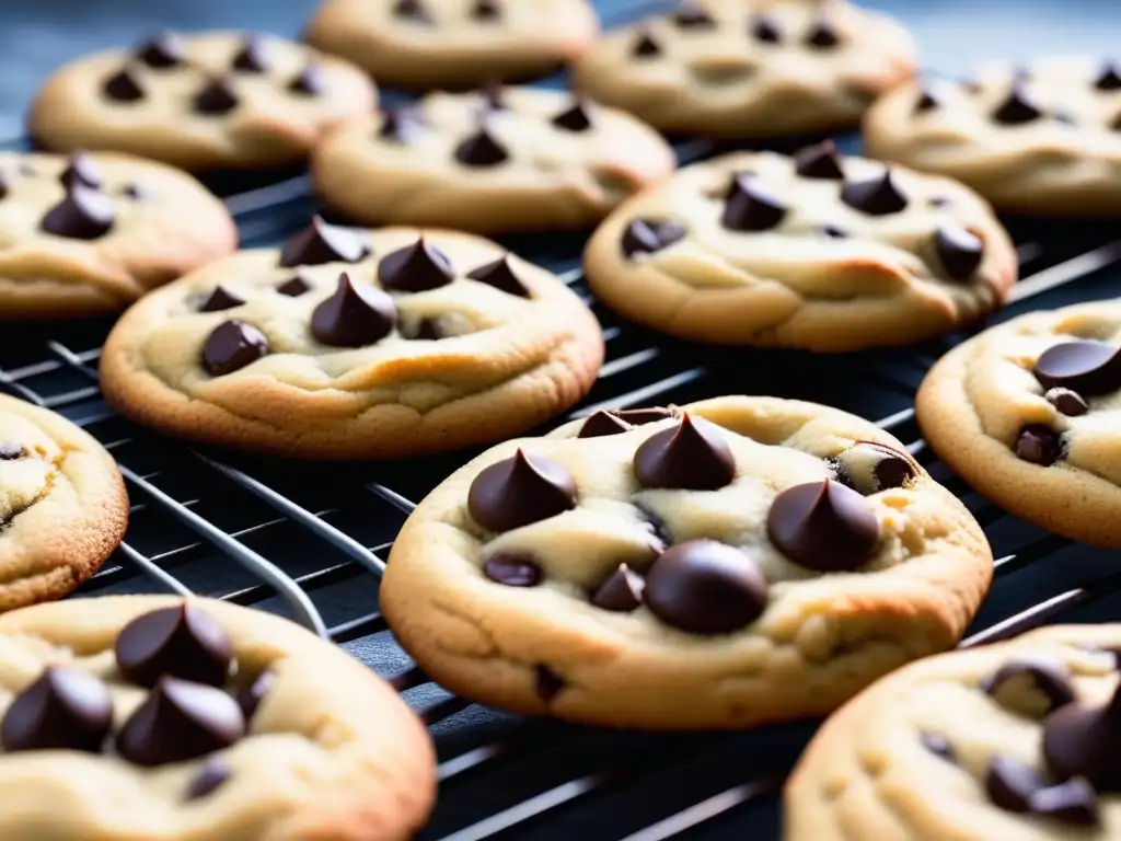 Deliciosas galletas veganas de chocolate recién horneadas en una rejilla de enfriamiento