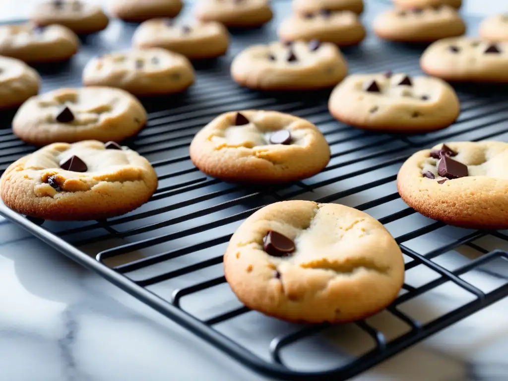 Deliciosas galletas veganas receta paso a paso en una cocina moderna y elegante con chocolate chips brillantes