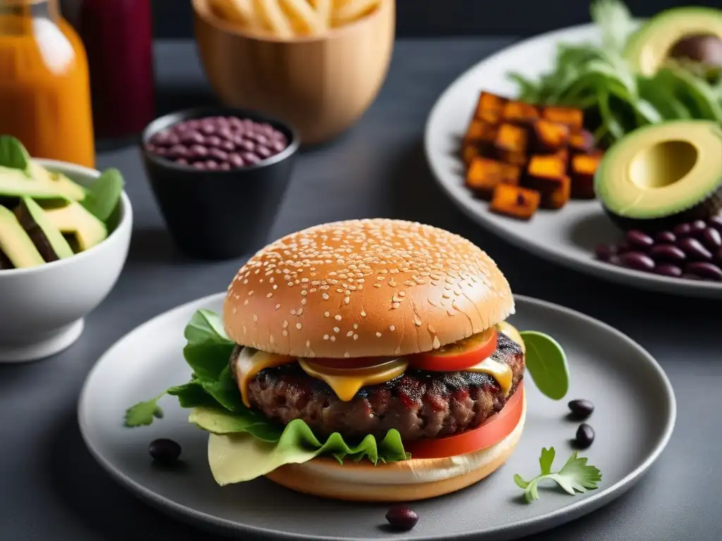 Deliciosas hamburguesas veganas gourmet en cocina minimalista