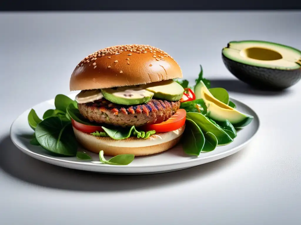 Deliciosas hamburguesas veganas saludables en un entorno vibrante y fresco