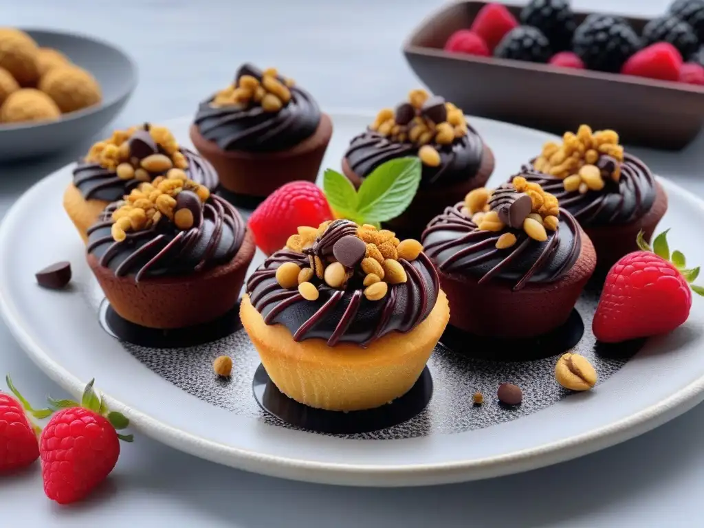 Exquisitas magdalenas veganas: sabores intensos y colores vibrantes Deliciosas magdalenas veganas con sabores intensos, texturas irresistibles y colores vibrantes en una elegante presentación