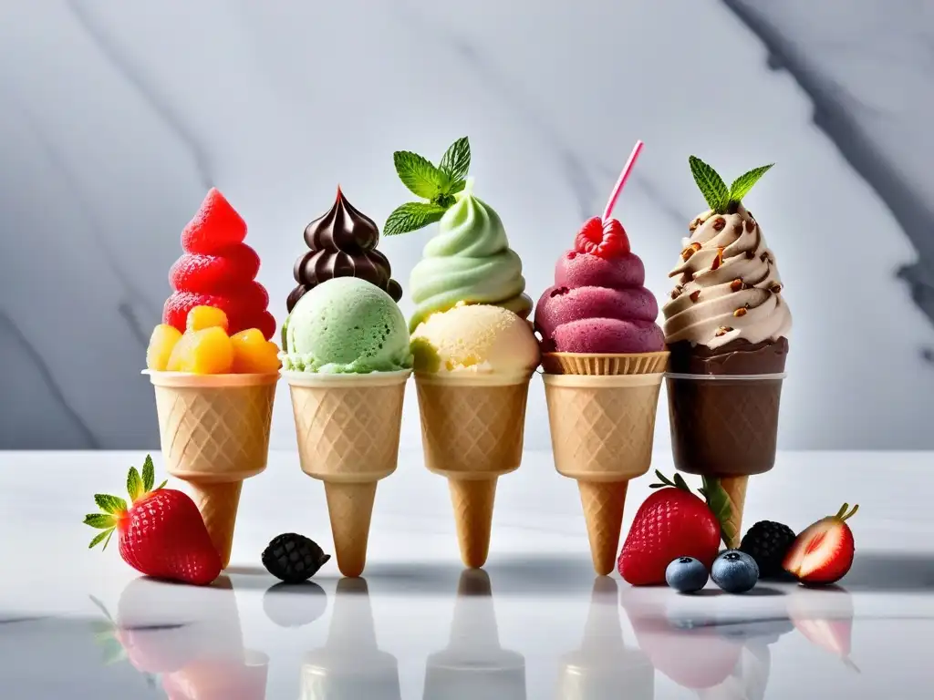 Deliciosas recetas helados veganos caseros verano en variedad de sabores y colores, presentados de forma vibrante y moderna