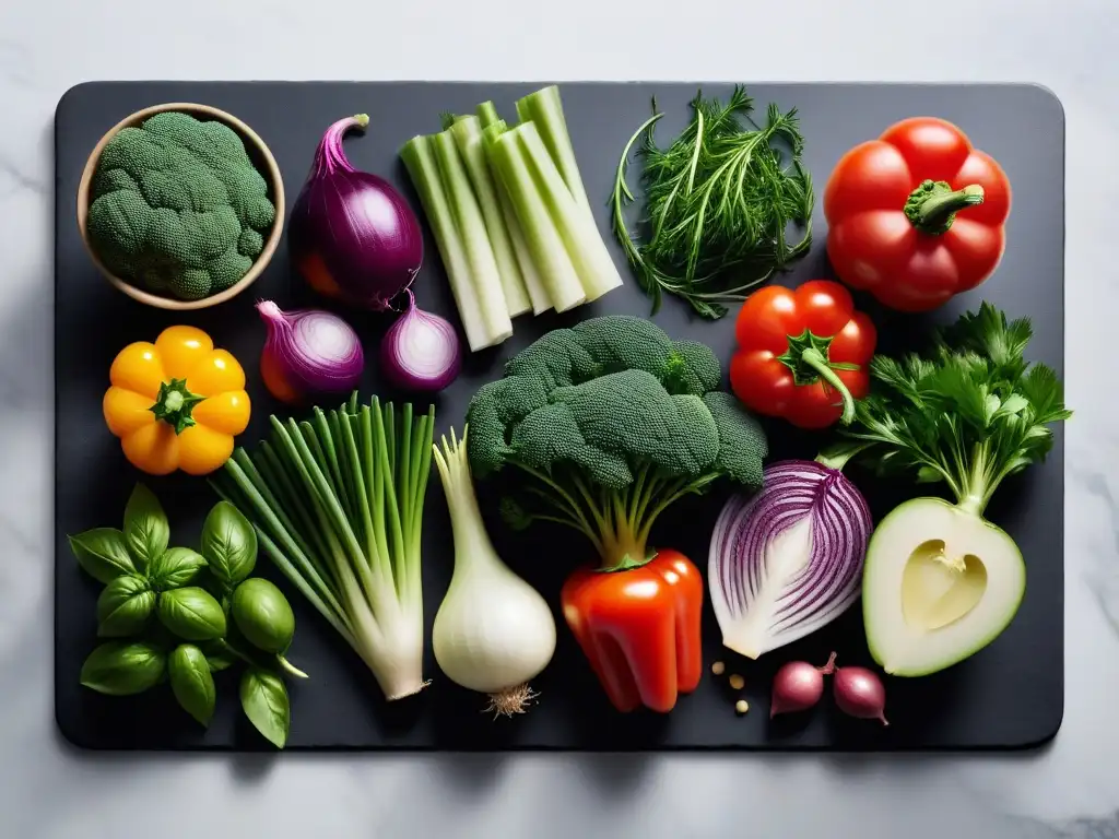 Deliciosas verduras y hierbas frescas en una cocina minimalista