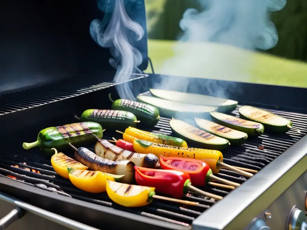 Delicioso asado vegano con texturas y sabores vibrantes en una parrilla moderna