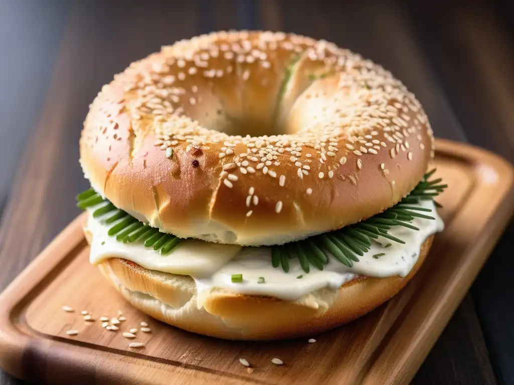 Delicioso bagel vegano sin gluten con crema de chives