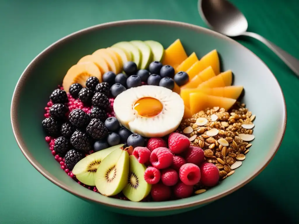 Un delicioso bol de açai con frutas frescas, granola y coco en la selva amazónica