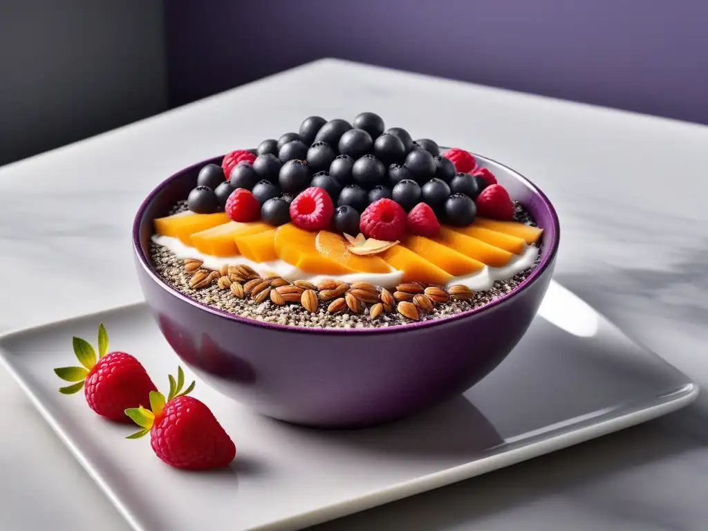 Delicioso bowl de açai con bayas frescas y semillas de chía