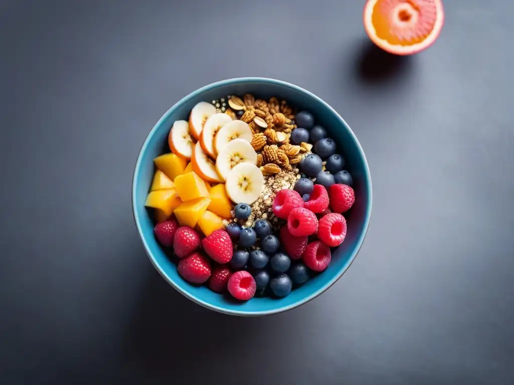 Deléitate con un delicioso bowl de açai repleto de ingredientes nutritivos y coloridos