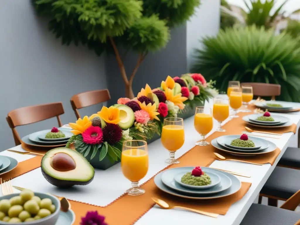 Delicioso brunch vegano organizado con elegancia y colorido en la mesa