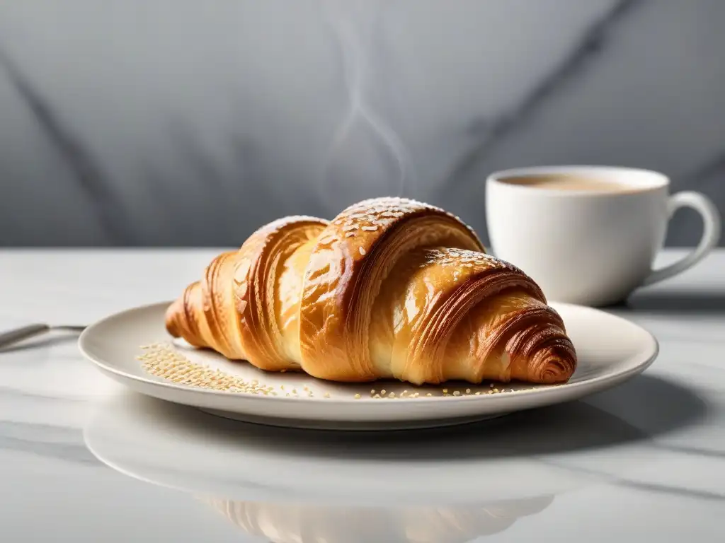 Delicioso croissant vegano dorado y esponjoso en elegante cocina