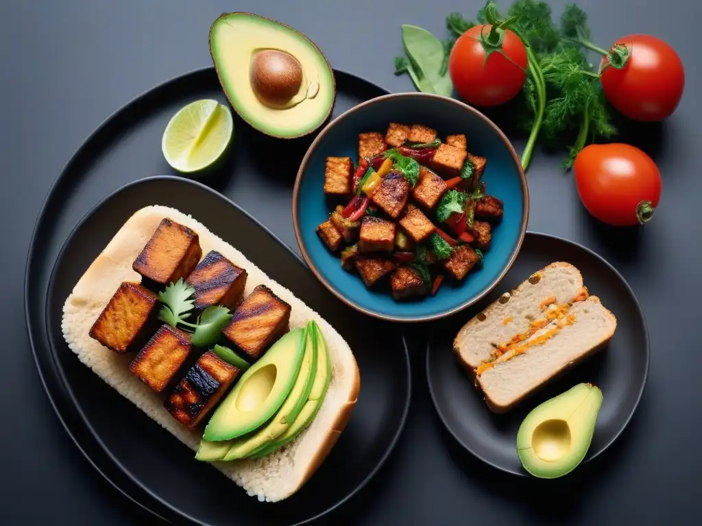 Delicioso menú vegano con tempeh: platos coloridos y creativos