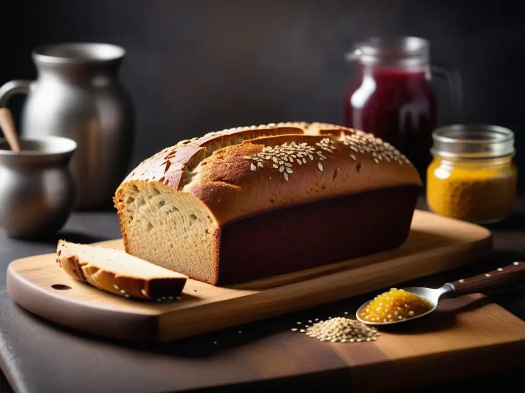Delicioso pan vegano sin gluten: arte dorado en la mesa Delicioso pan vegano sin gluten recetas, recién horneado sobre tabla de madera rústica