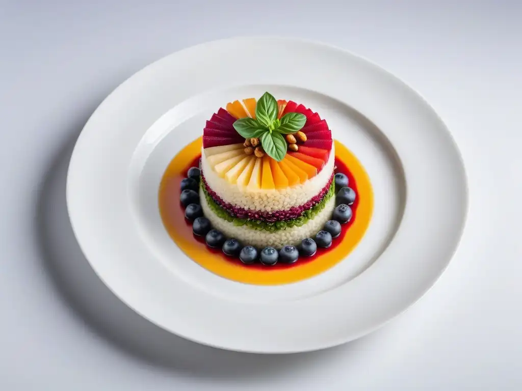 Delicioso plato vegano creativo con texturas y colores vibrantes